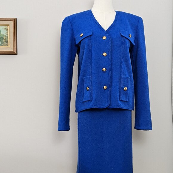 Vintage Castleberry London New York 80s Bright Blue Skirt Suit – Size 6 - Picture 1 of 6